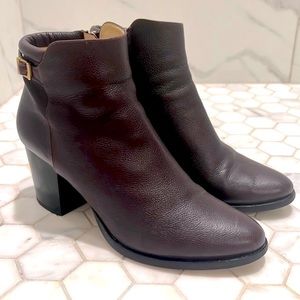 Jimmy Choo METHOD 65 Ankle Dark Brown Grained Leather Stacked Block Heel Booties